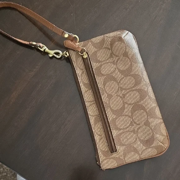 Coach Signature Tan Wristlet - Picture 7 of 15